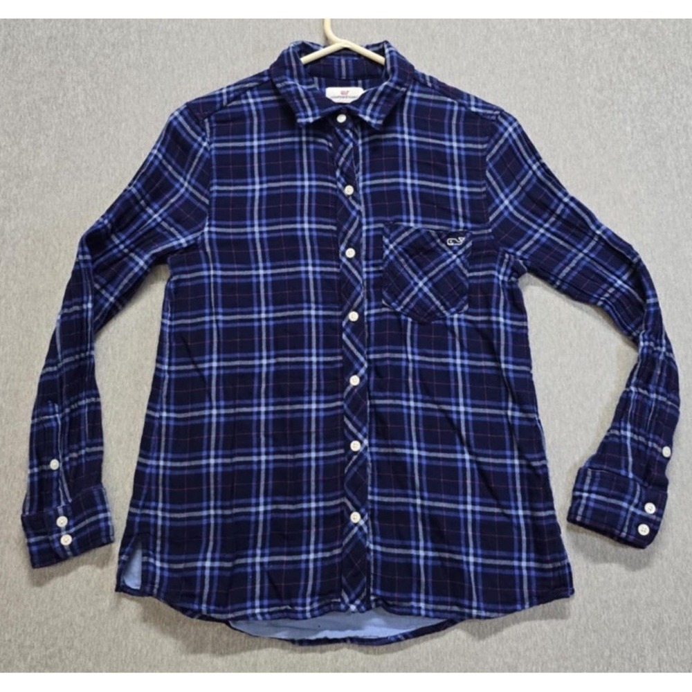 Vineyard Vines Women's Blue White Black Plaid Button Down Shirt Size 2, 34x25